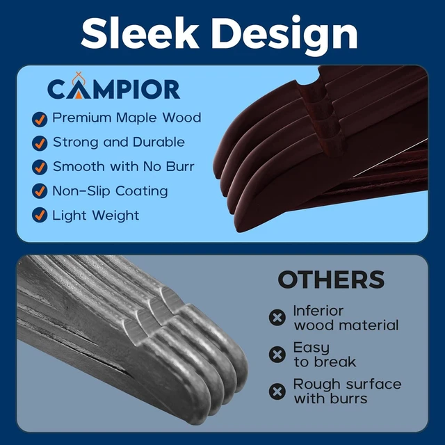 Alt view image 4 of 7 - Cherry Wooden Hangers 5-Pack, Heavy-Duty with 360 Swivel Hook, Non-Slip, Pants Bar & Shoulder Grooves, for Suits, Jackets, Dresses, Camisoles, Space-Saving, Smooth Finish