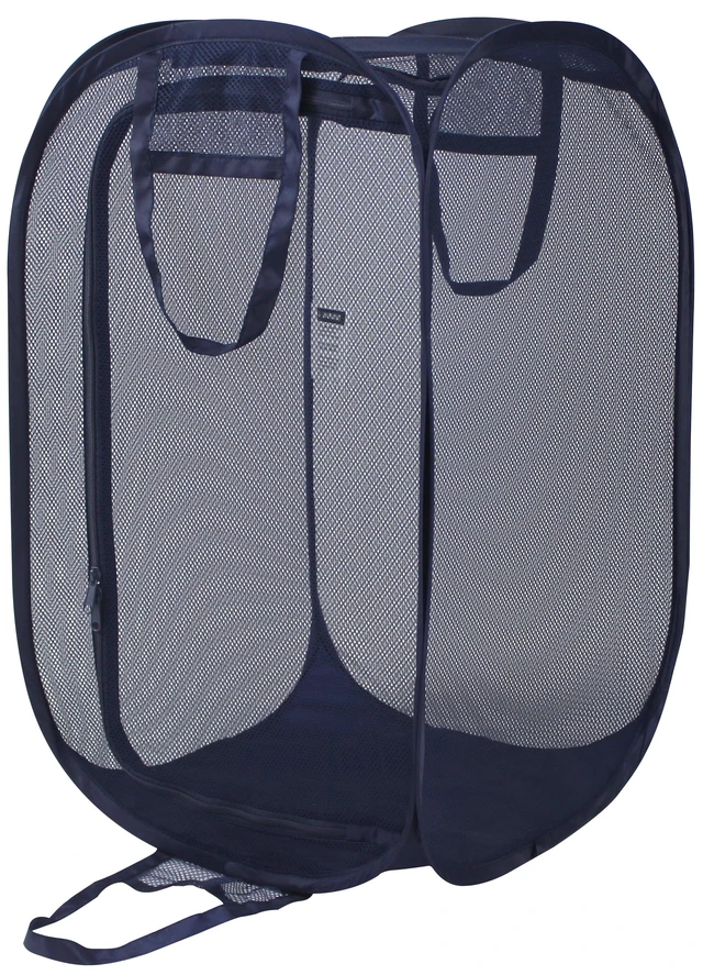 Alt view image 5 of 6 - Mainstays Blue Two-Way Pop-Up Mesh Laundry Hamper with Heavy Duty Handles