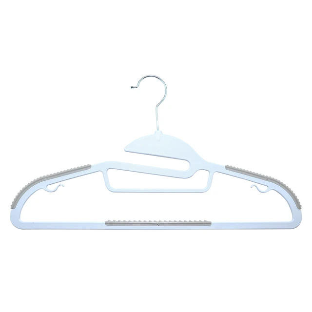 Alt view image 5 of 5 - Mainstays Plastic Clothes Hangers 10 Pack, Easy Slip Non-Slip, Arctic White/Grey Pumice