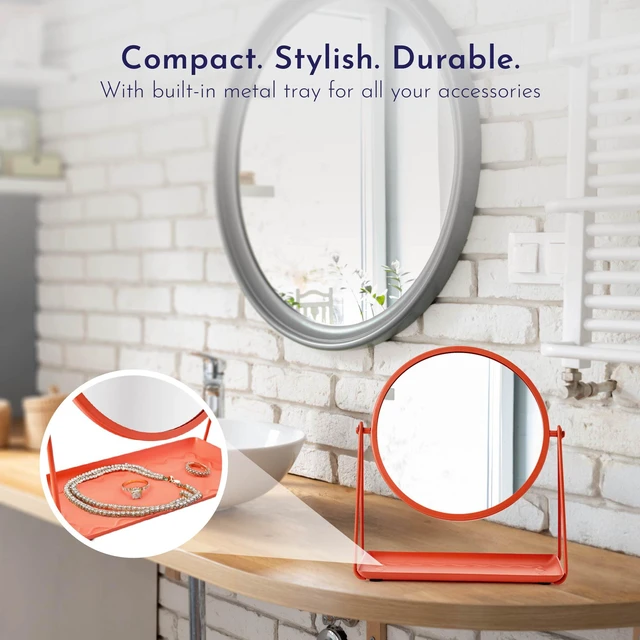 Alt view image 4 of 6 - Mainstays by Becky G. & Alejandra Round Tabletop Vanity Mirror with Metal Tray, Coral