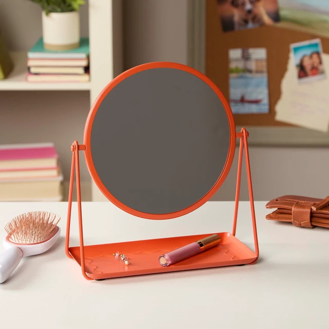 Alt view image 6 of 6 - Mainstays by Becky G. & Alejandra Round Tabletop Vanity Mirror with Metal Tray, Coral