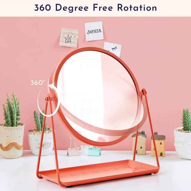 Alt view image 5 of 6 - Mainstays by Becky G. & Alejandra Round Tabletop Vanity Mirror with Metal Tray, Coral