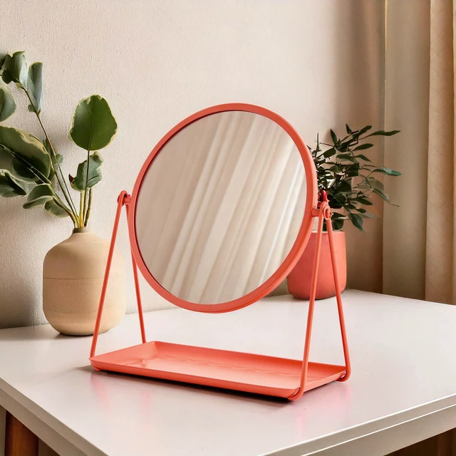 Alt view image 2 of 6 - Mainstays by Becky G. & Alejandra Round Tabletop Vanity Mirror with Metal Tray, Coral