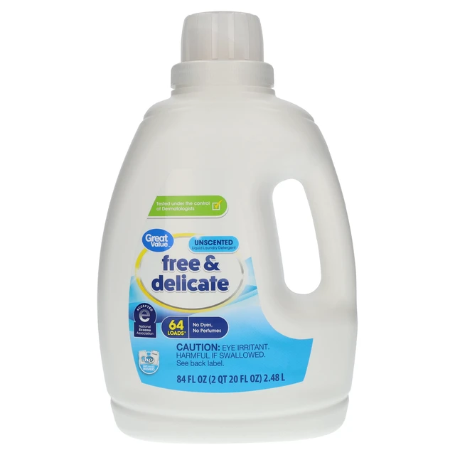 Alt view image 6 of 7 - Great Value Free & Delicate Liquid Laundry Detergent, Unscented, 84fl oz, 64Loads