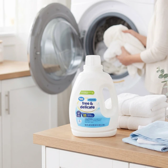 Alt view image 7 of 7 - Great Value Free & Delicate Liquid Laundry Detergent, Unscented, 84fl oz, 64Loads
