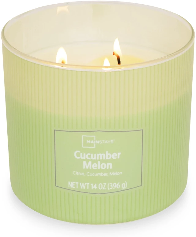 Main image of Mainstays 3-Wick Textured Wrapped Candle, Cucumber Melon, 14oz