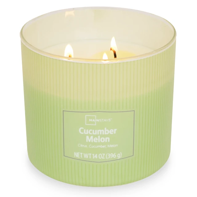 Alt view image 2 of 5 - Mainstays 3-Wick Textured Wrapped Candle, Cucumber Melon, 14oz