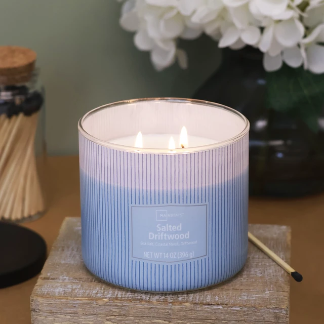Alt view image 4 of 6 - Mainstays 14oz 3-Wick Salted Driftwood Textured Wrapped Candle