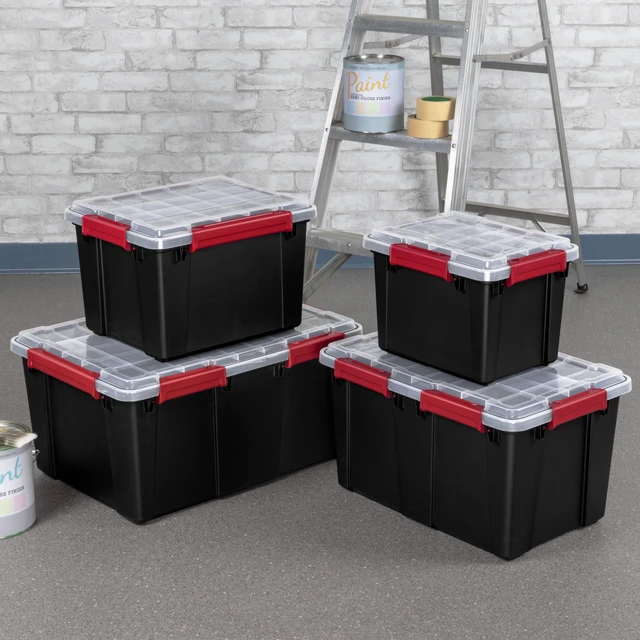 Alt view image 5 of 6 - Sterilite Gasket Tote 8.5 Gallon IP68 Waterproof Plastic Storage Bin with Lid, Gasket Seal and Durable Latches, Black