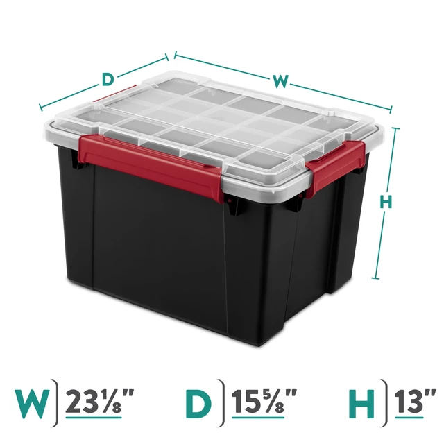 Alt view image 4 of 6 - Sterilite Gasket Tote 8.5 Gallon IP68 Waterproof Plastic Storage Bin with Lid, Gasket Seal and Durable Latches, Black