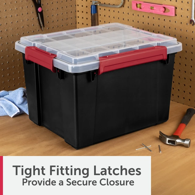 Alt view image 6 of 6 - Sterilite Gasket Tote 8.5 Gallon IP68 Waterproof Plastic Storage Bin with Lid, Gasket Seal and Durable Latches, Black