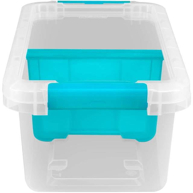 Alt view image 4 of 6 - Hefty 17 Quart Small Latching Storage Bin, Clear Plastic with Latch Lid and Dividers, Blue