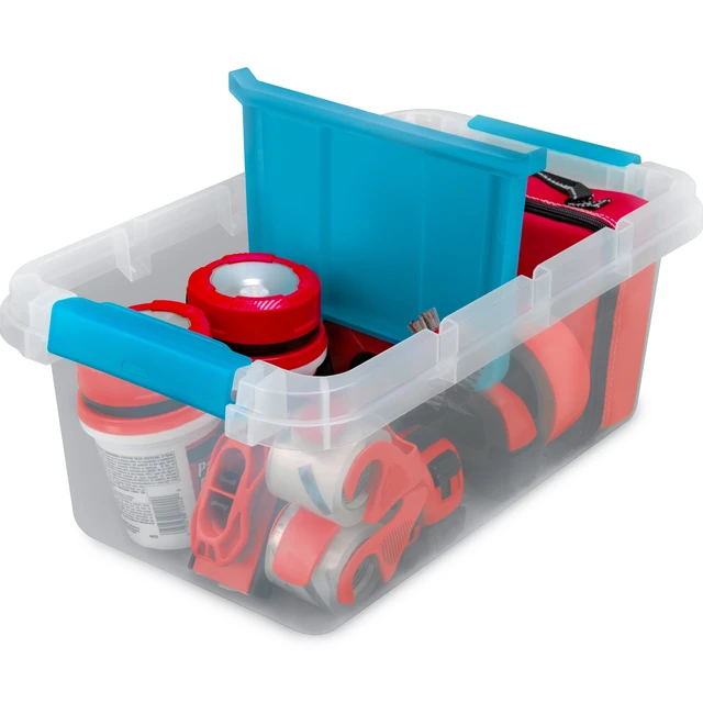 Alt view image 3 of 6 - Hefty 17 Quart Small Latching Storage Bin, Clear Plastic with Latch Lid and Dividers, Blue