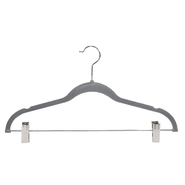 Main image of Simplify Velvet, Plastic and Metal Clothing Hangers with Clips, 6-Pack, Gray