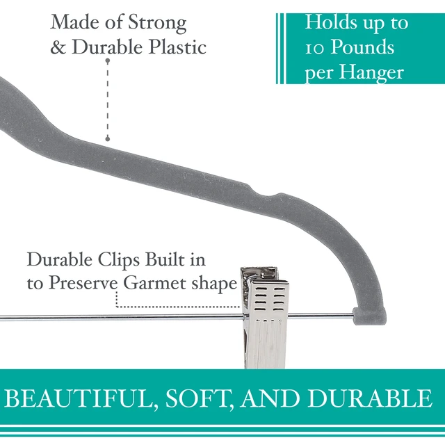 Alt view image 4 of 5 - Simplify Velvet, Plastic and Metal Clothing Hangers with Clips, 6-Pack, Gray