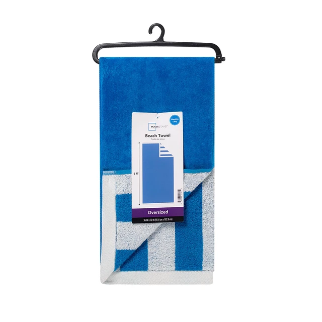 Alt view image 2 of 6 - Mainstays Summer Vibes Beach Towel, Cotton-Blend, Reversible Blue, 72in x 36in