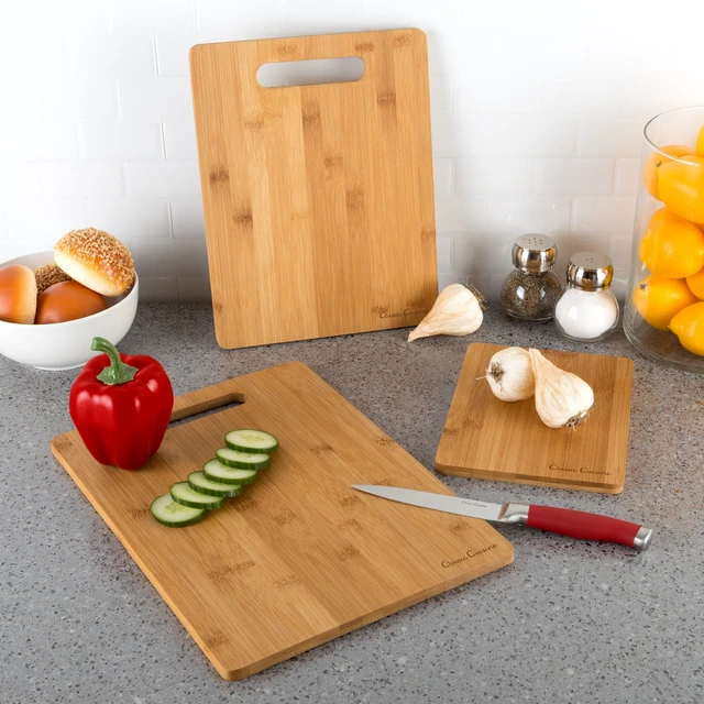 Alt view image 6 of 6 - Classic Cuisine 3-Piece Eco-Friendly Bamboo Wood Cutting Board Set
