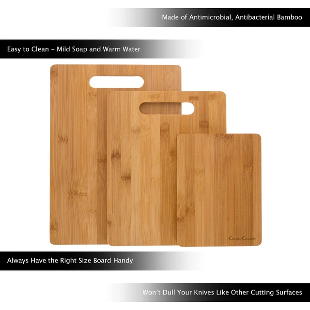 Alt view image 3 of 6 - Classic Cuisine 3-Piece Eco-Friendly Bamboo Wood Cutting Board Set