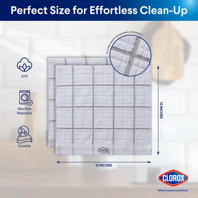 Alt view image 2 of 6 - Clorox Cotton Dish Cloths 2 Pack, 12" x 12", Gray, Absorbent for Cooking, Drying Dishes, Cleaning