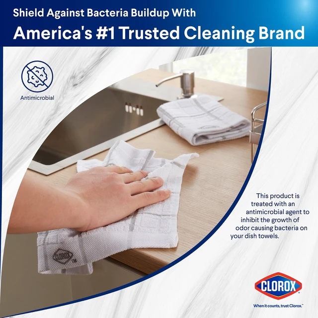 Alt view image 3 of 6 - Clorox Cotton Dish Cloths 2 Pack, 12" x 12", Gray, Absorbent for Cooking, Drying Dishes, Cleaning