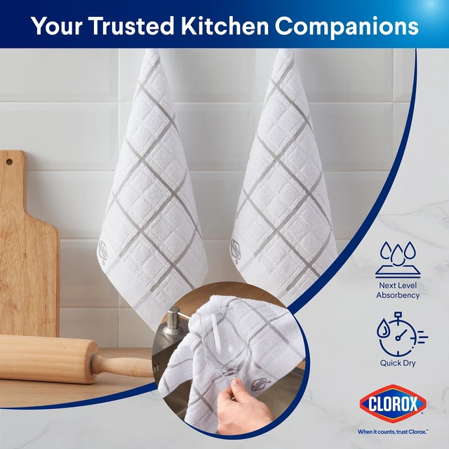 Alt view image 6 of 6 - Clorox Cotton Dish Cloths 2 Pack, 12" x 12", Gray, Absorbent for Cooking, Drying Dishes, Cleaning