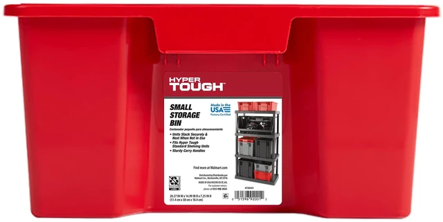 Main image of Hyper Tough Garage Plastic Stacking Open Storage Bin, Small, Red, No Lid