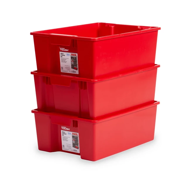 Alt view image 3 of 6 - Hyper Tough Garage Plastic Stacking Open Storage Bin, Small, Red, No Lid