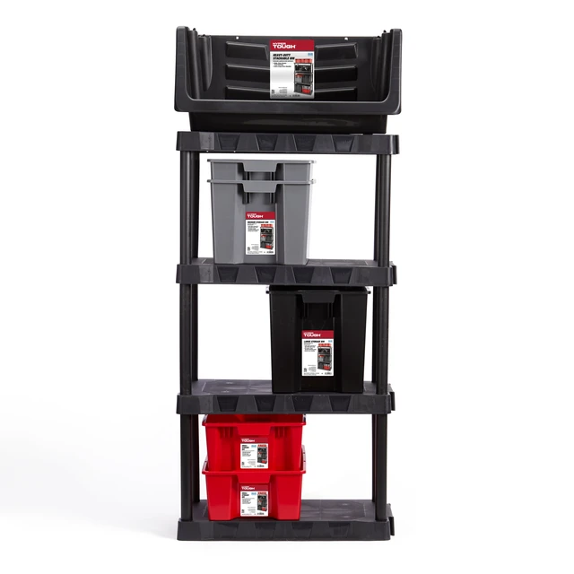 Alt view image 6 of 6 - Hyper Tough Garage Plastic Stacking Open Storage Bin, Small, Red, No Lid