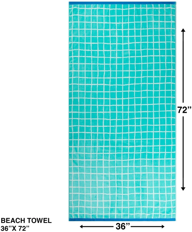 Alt view image 2 of 6 - Mainstays Summer Vibes Beach Towel 72 x 36 in, Cotton-Blend, Checkered Teal