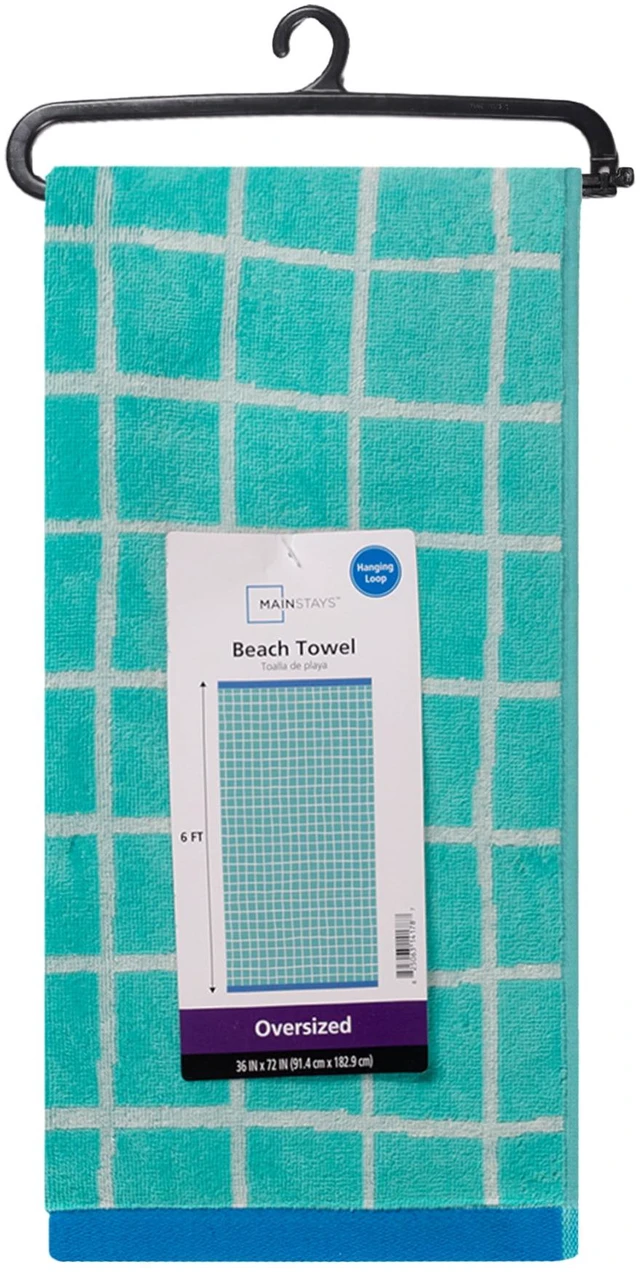 Alt view image 3 of 6 - Mainstays Summer Vibes Beach Towel 72 x 36 in, Cotton-Blend, Checkered Teal