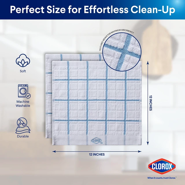 Alt view image 2 of 6 - Clorox Cotton Dish Cloths 2 Pack, 12" x 12", Blue