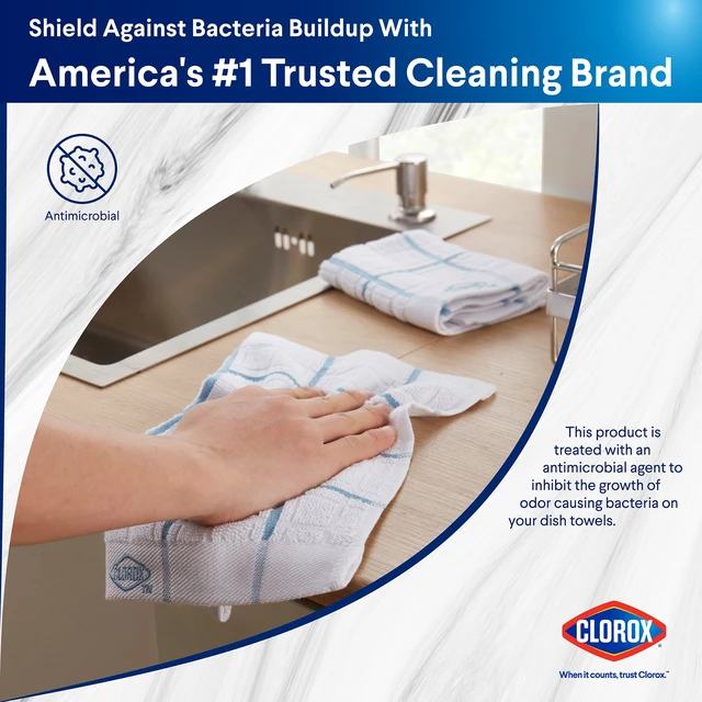 Alt view image 5 of 6 - Clorox Cotton Dish Cloths 2 Pack, 12" x 12", Blue