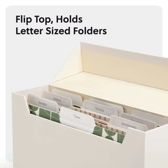 Alt view image 5 of 6 - U Brands Flip Top File Organizer Box, 9.4 x 3.7 x 13 in, Beige, Freestanding