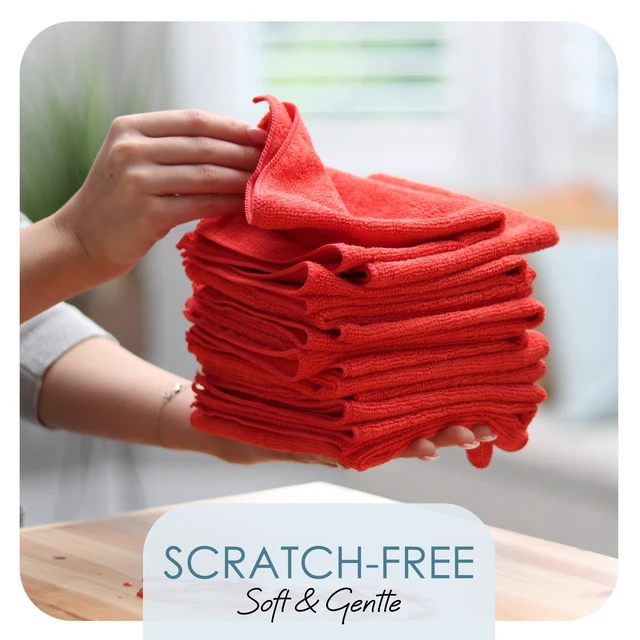 Alt view image 2 of 6 - LammaLoe Microfiber Cleaning Cloths 12x12 Super Absorbent Lint Free Multi-Purpose 12 Pack Red