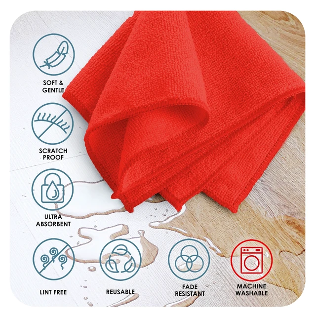 Alt view image 6 of 6 - LammaLoe Microfiber Cleaning Cloths 12x12 Super Absorbent Lint Free Multi-Purpose 12 Pack Red