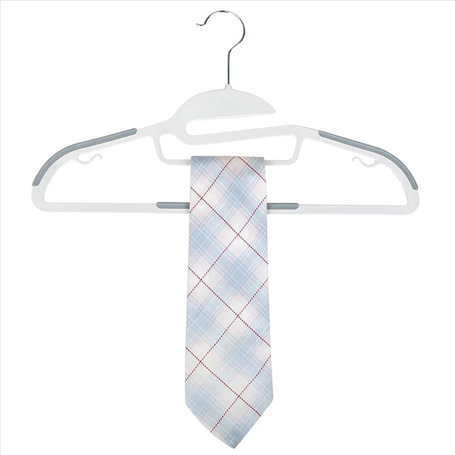 Alt view image 5 of 5 - Simplify 8-Pack S-Shape Non-Slip Plastic Shirt Hangers with Tie Bar in White