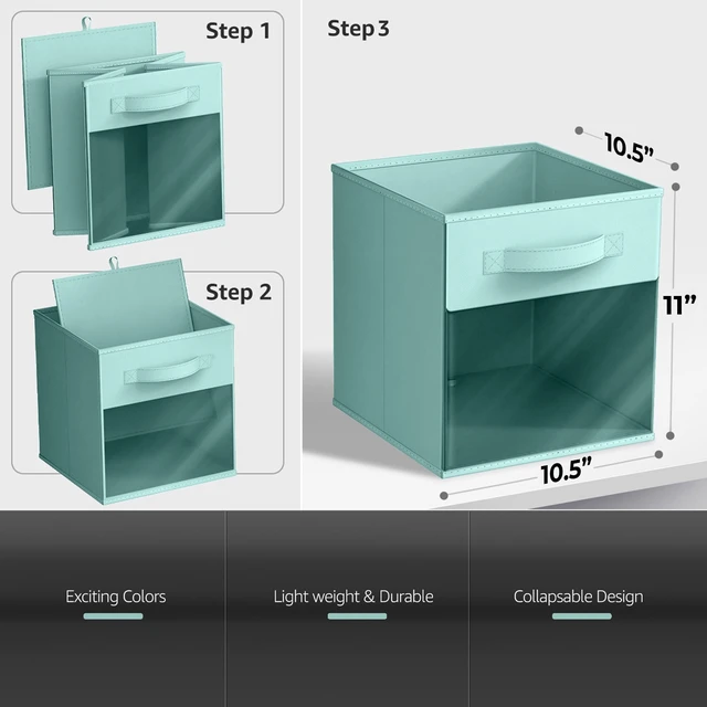 Alt view image 5 of 6 - Sorbus 11Inch Collapsible Fabric Storage Bin with Clear Window, Pastel Teal