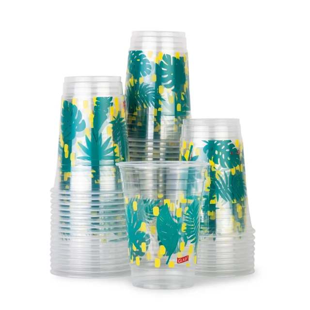 Alt view image 4 of 4 - Glad Everyday 18oz Printed Clear Plastic Cups with Palm Leaves, 2 Pack (100 Count)