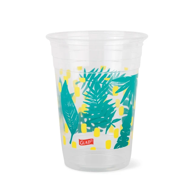 Alt view image 2 of 4 - Glad Everyday 18oz Printed Clear Plastic Cups with Palm Leaves, 2 Pack (100 Count)
