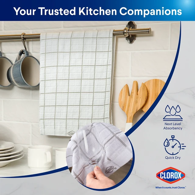 Alt view image 6 of 6 - Clorox Cotton Kitchen Towel 1 Pack, Gray, 26"x16", Absorbent for Cooking, Drying Dishes, Cleaning