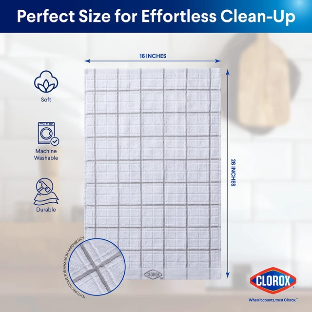 Alt view image 5 of 6 - Clorox Cotton Kitchen Towel 1 Pack, Gray, 26"x16", Absorbent for Cooking, Drying Dishes, Cleaning