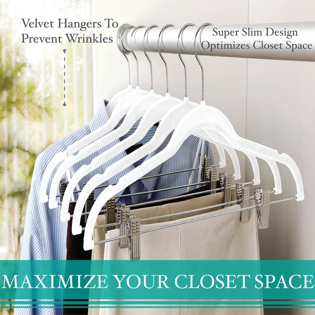 Alt view image 4 of 5 - Simplify Non Slip Velvet Skirt Hangers with Clips, 6Pack, White