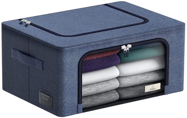 Main image of Sorbus Foldable Storage Bin with Metal Frame, Stackable with Handles, Blue