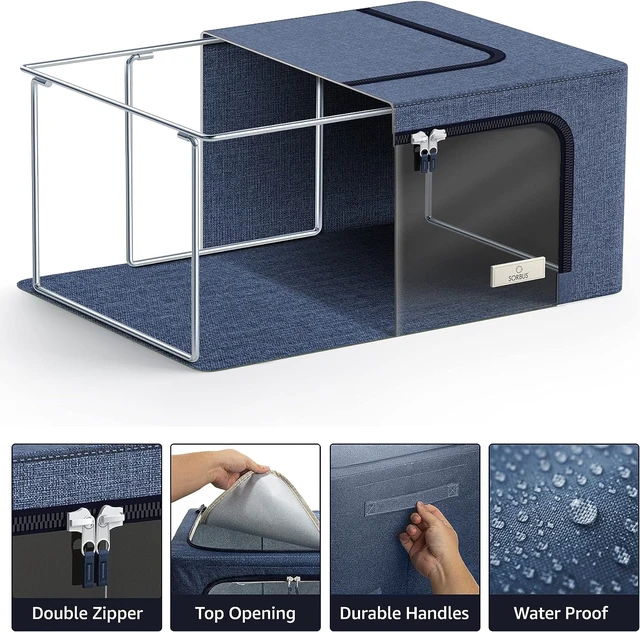 Alt view image 2 of 4 - Sorbus Foldable Storage Bin with Metal Frame, Stackable with Handles, Blue
