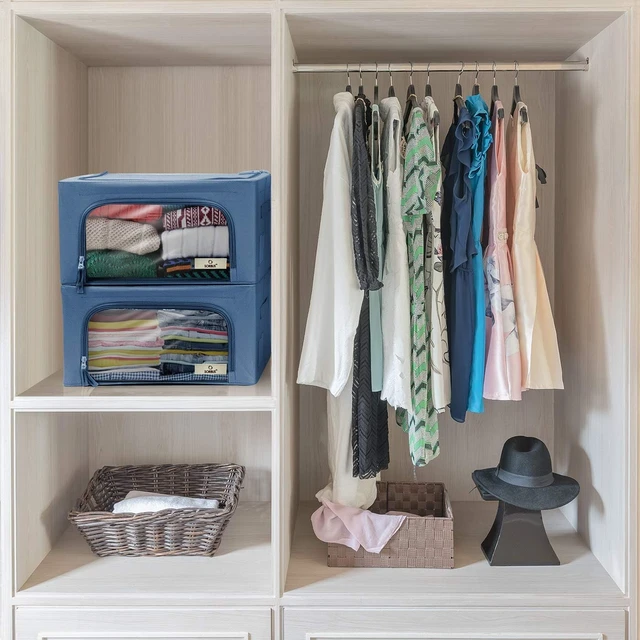 Alt view image 4 of 4 - Sorbus Foldable Storage Bin with Metal Frame, Stackable with Handles, Blue