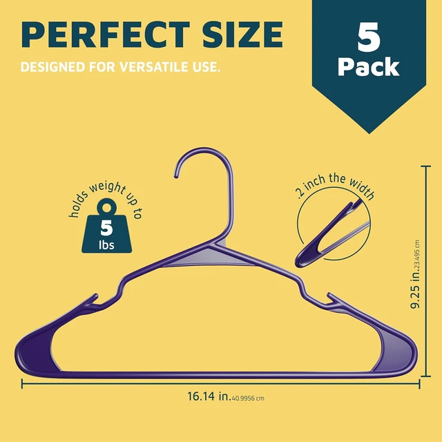 Alt view image 2 of 4 - Lifemaster Plastic Clothes Hangers Heavy-Duty Set for Shirts, Dresses, Coats, Space-Saving Non-Slip Grooves, 5lb Capacity, 5-Pack