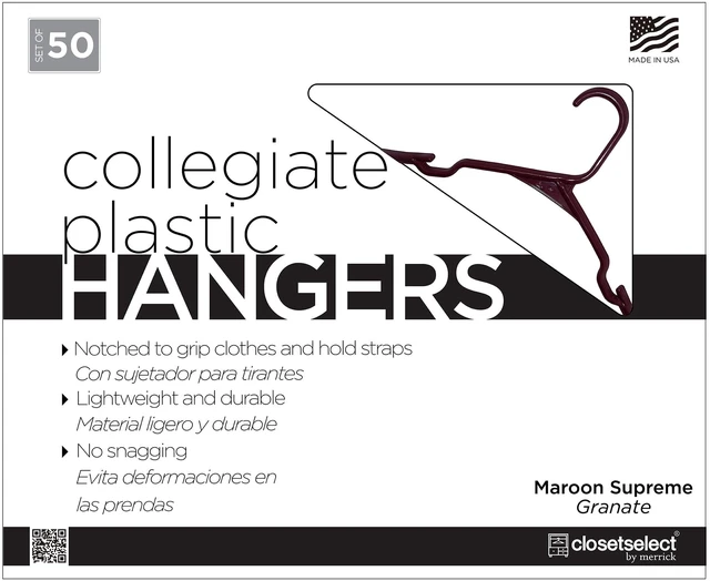 Main image of Closetselect Maroon Supreme Plastic Notched Adult Hangers, 50 Count