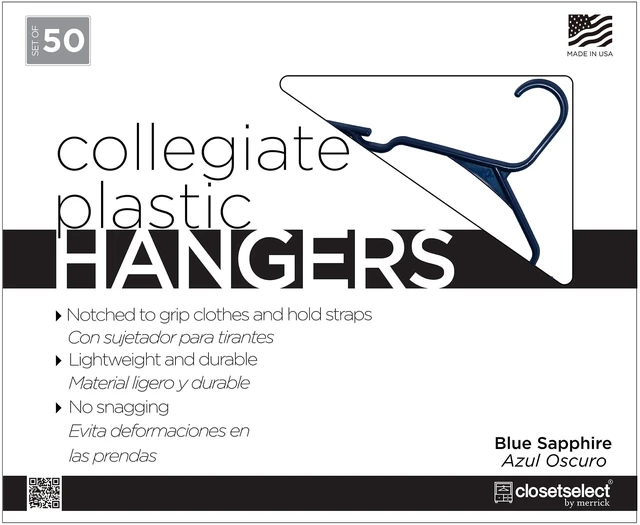 Main image of Closetselect Plastic Notched Hangers, Blue Sapphire, 50 Count