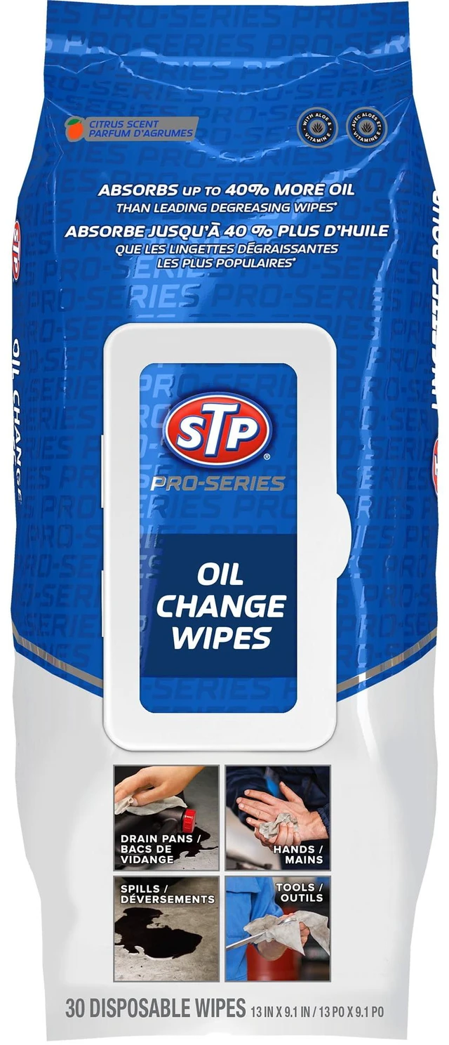 Main image of STP Pro-Series Oil Change Wipes, 30 Ct, Oil Spill Cleanup, Engine Care & Garage Cleaning Cloths