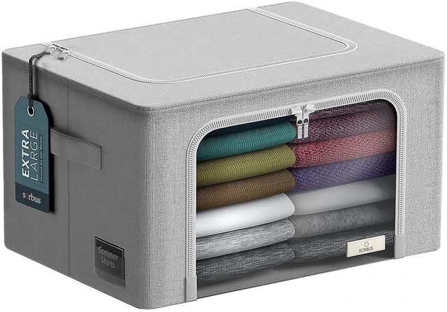 Main image of Sorbus Large Foldable Storage Bin with Metal Frame, Gray - Stackable Organizer with Handles